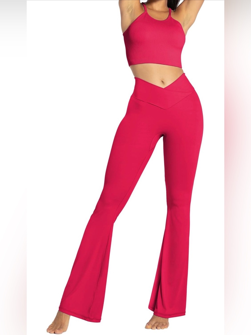 Sunzel Crossover Flare Leggings in True Red